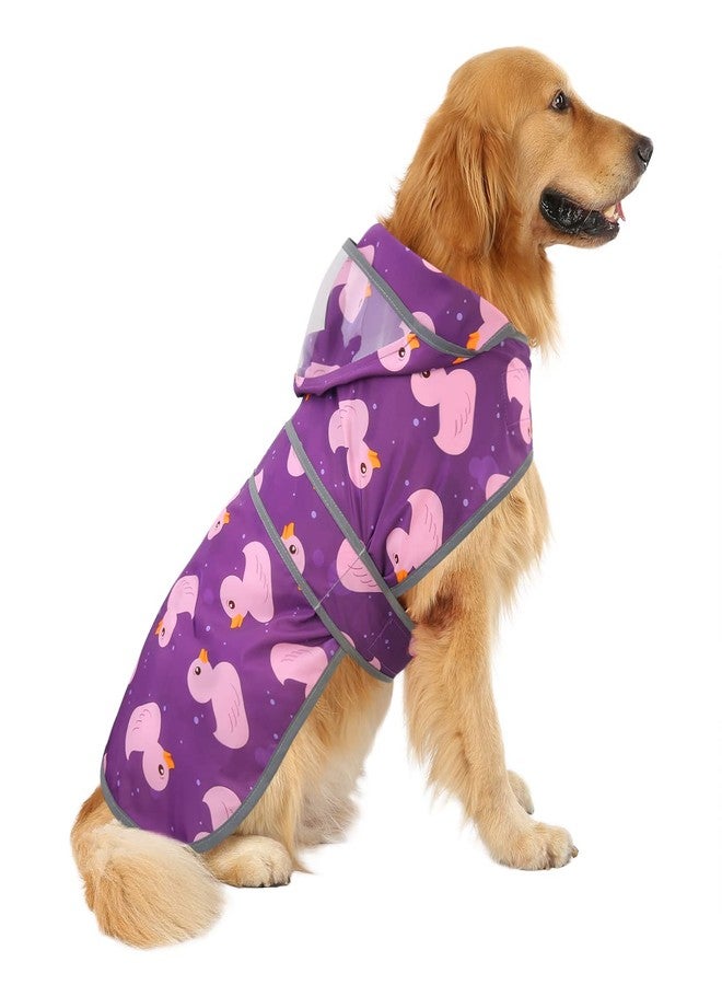 HDE Dog Raincoat with Clear Hood Rain Jacket Poncho for Small Medium Large Dogs Ducks Purple - XXL - Image 2
